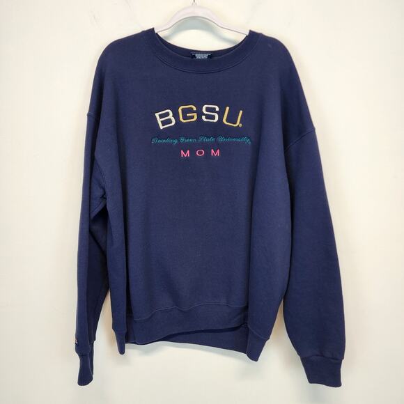 Vintage 90s Bowling Green State University Mom Sweatshirt Size XL Blue Pullover - Picture 1 of 9